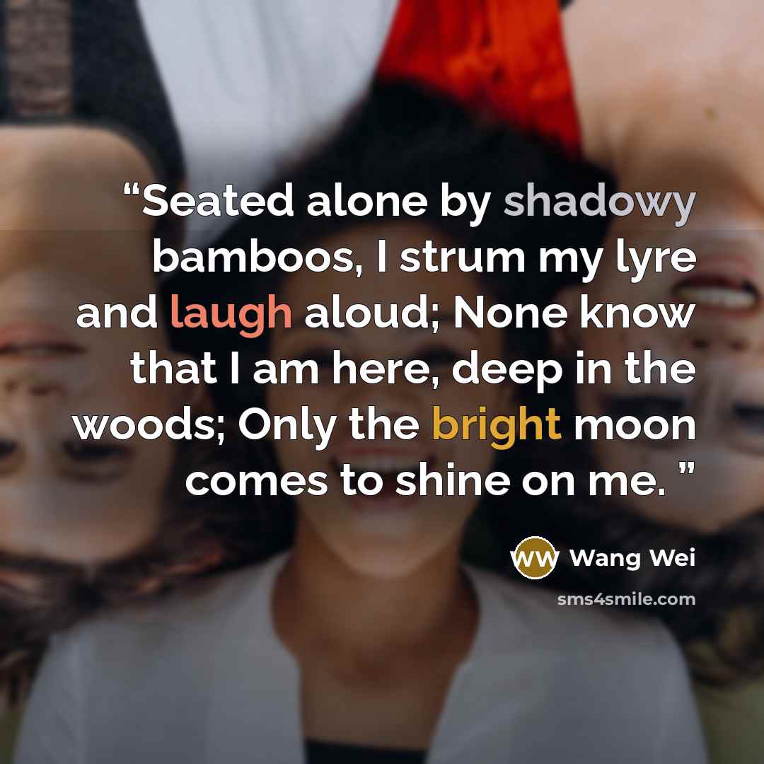 “Seated alone by shadowy bamboos, I strum my lyre and laugh aloud; None know that I am here, deep in the woods; Only the bright moon comes to shine on me.” quote by Wang Wei