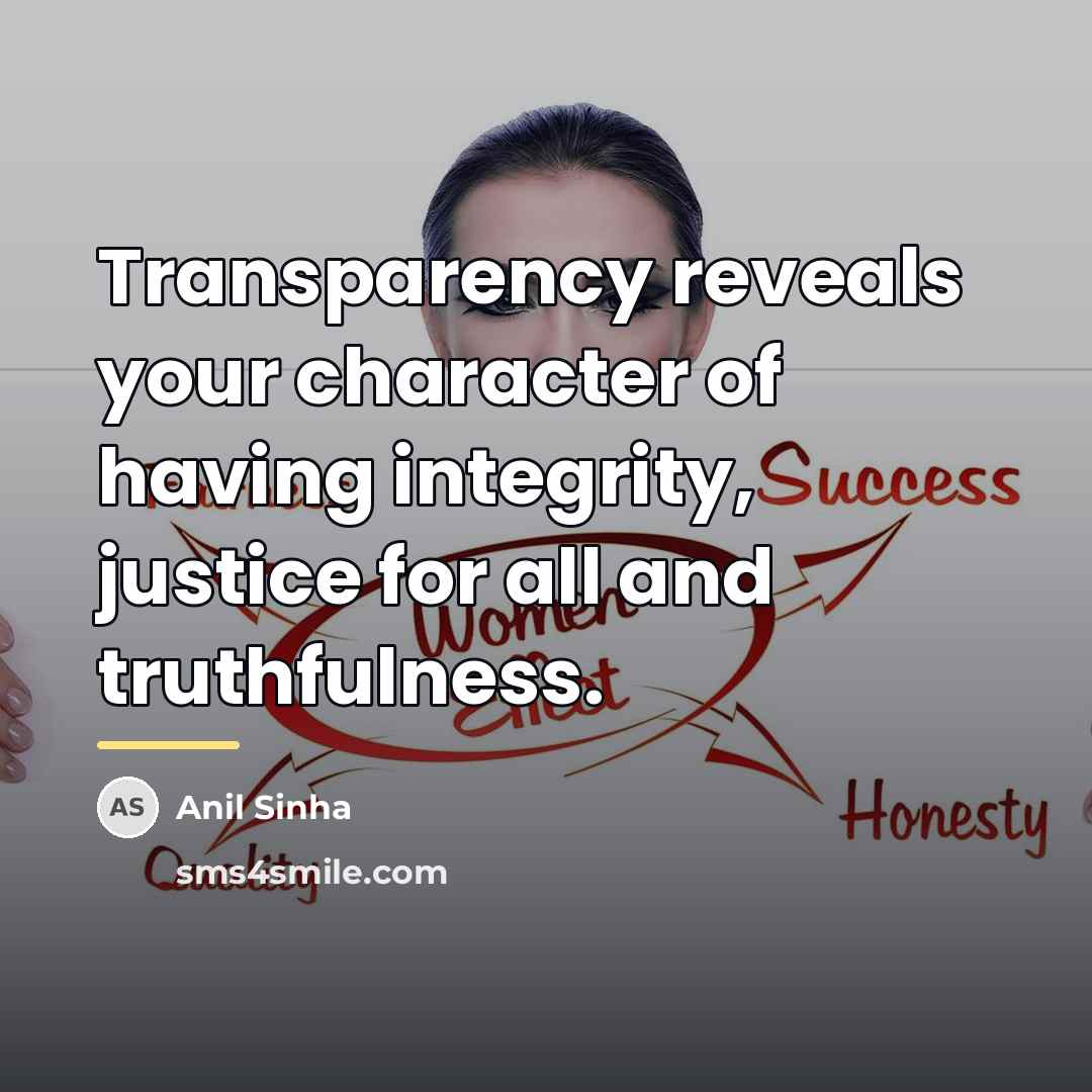 “Transparency reveals your character of having integrity, justice for all…” quote by Anil Sinha