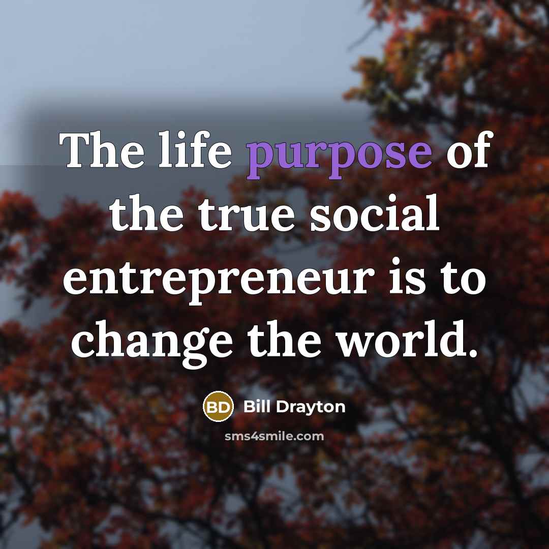 “The life purpose of the true social entrepreneur is to…” quote by Bill Drayton