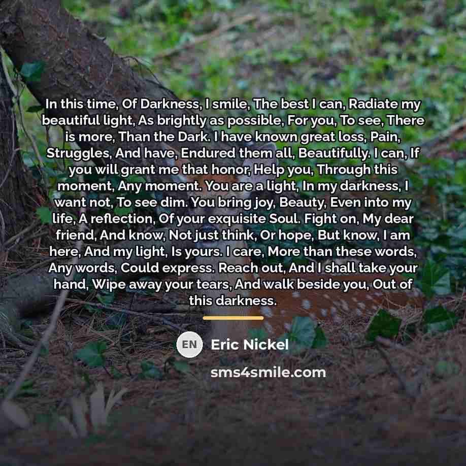 “In this time, Of Darkness, I smile, The best I…” quote by Eric Nickel