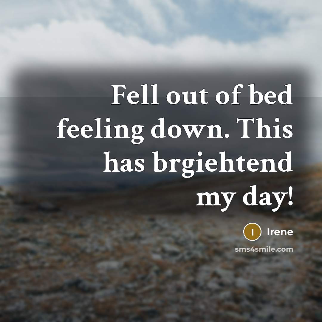 “Fell out of bed feeling down. This has brgiehtend my day!” quote by Irene