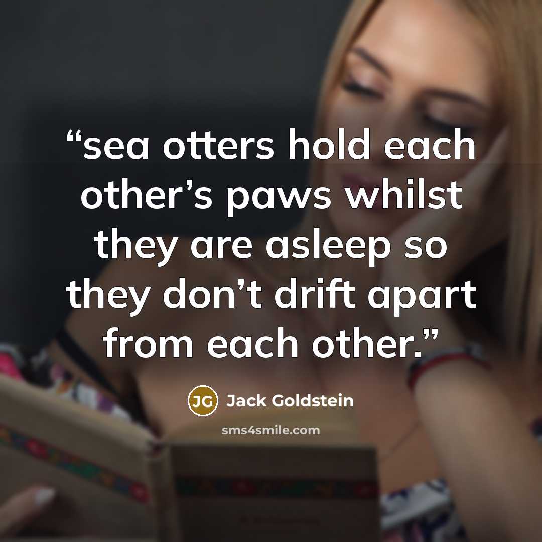 “sea otters hold each other’s paws whilst they are asleep so they don’t drift apart from each other.” quote by Jack Goldstein