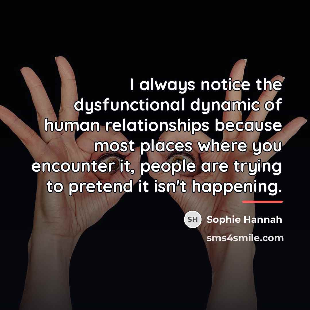“I always notice the dysfunctional dynamic of human relationships because…” quote by Sophie Hannah