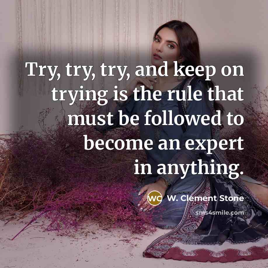 “Try, try, try, and keep on trying is the rule…” quote by W. Clement Stone