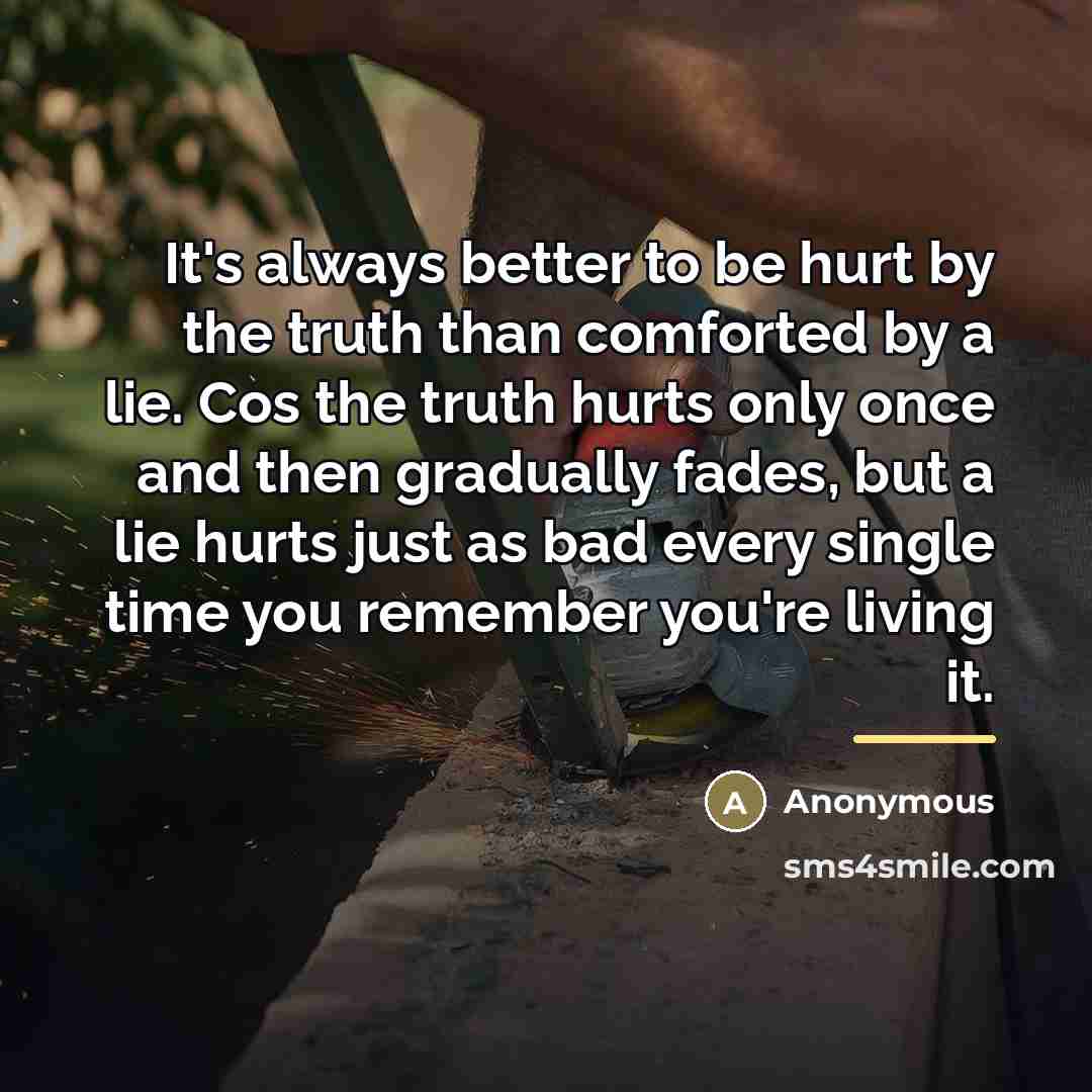 “It's always better to be hurt by the truth than…” quote by Anonymous