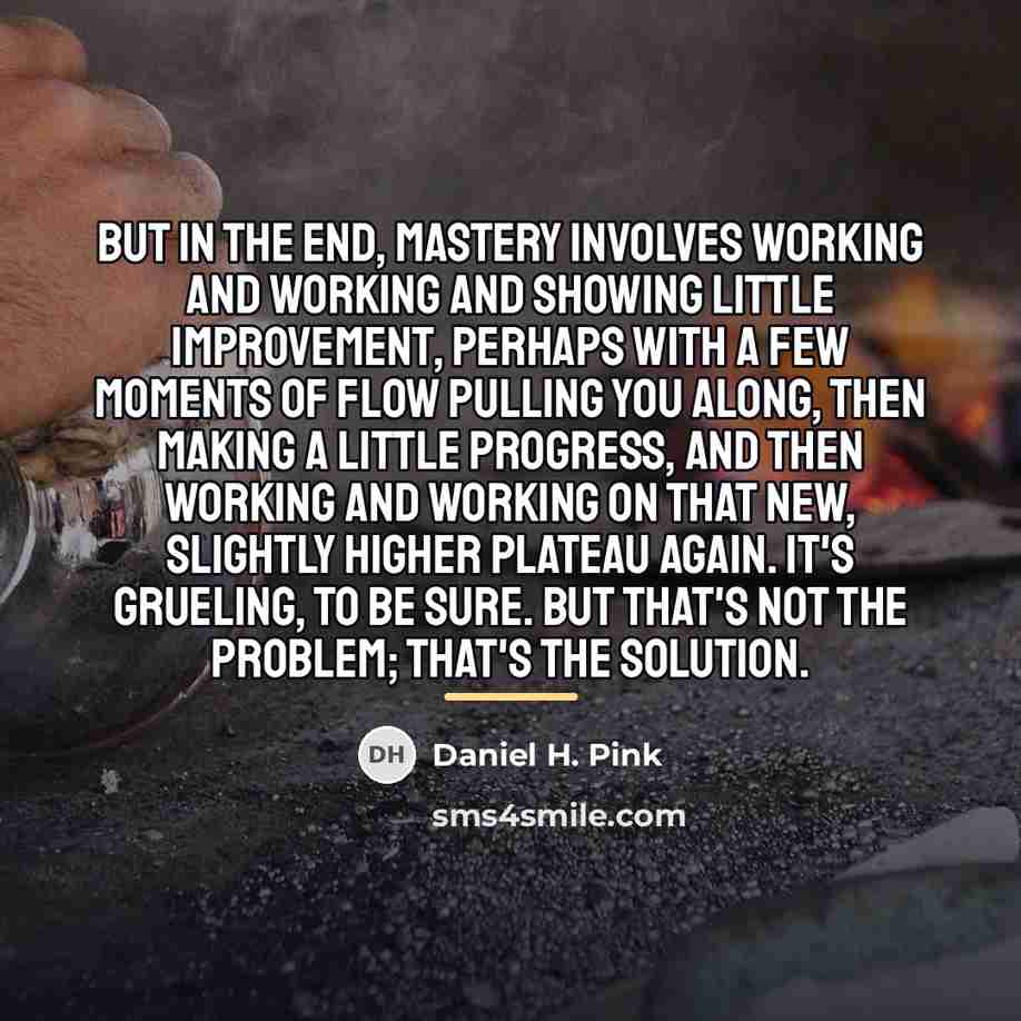 “But in the end, mastery involves working and working and…” quote by Daniel H. Pink