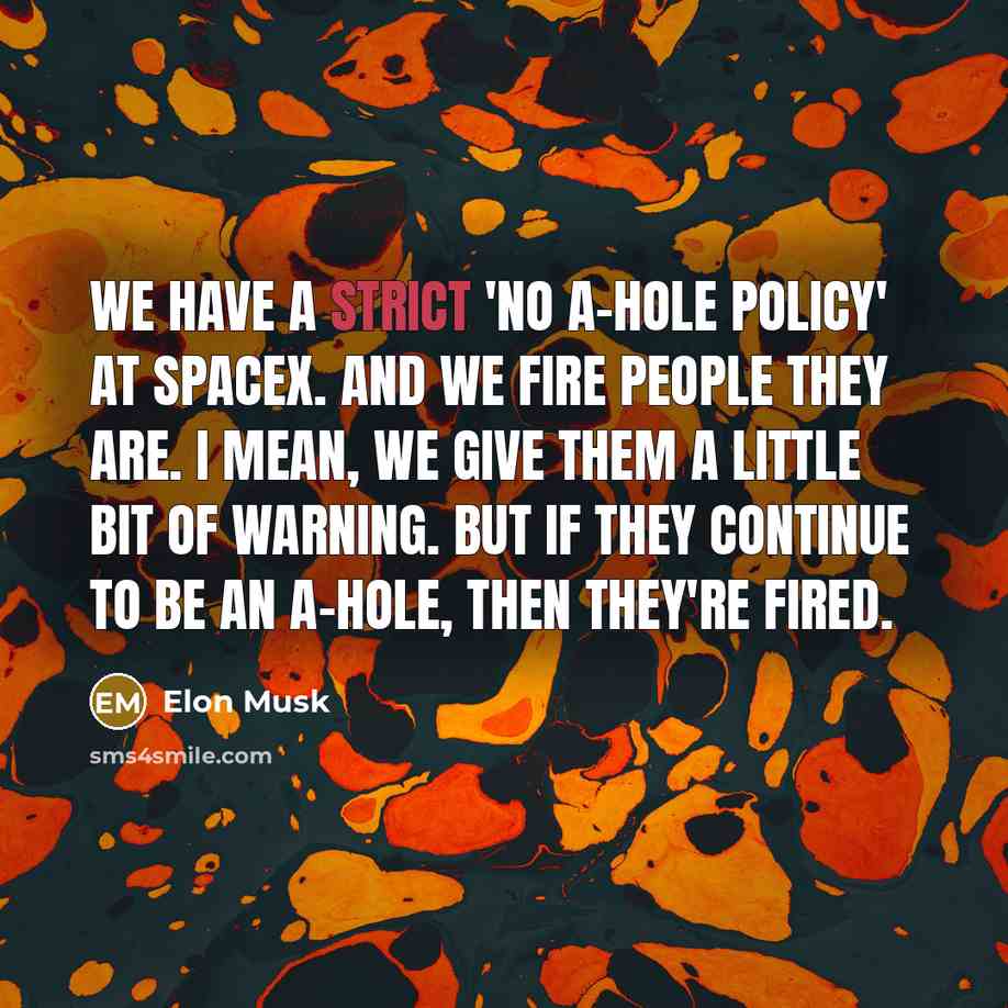“We have a strict 'no a-hole policy' at SpaceX. And…” quote by Elon Musk