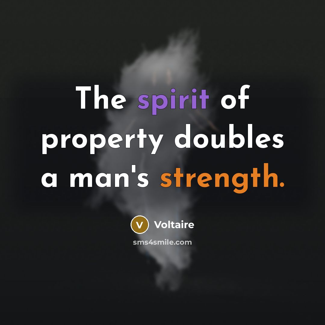 “The spirit of property doubles a man's strength.…” quote by Voltaire