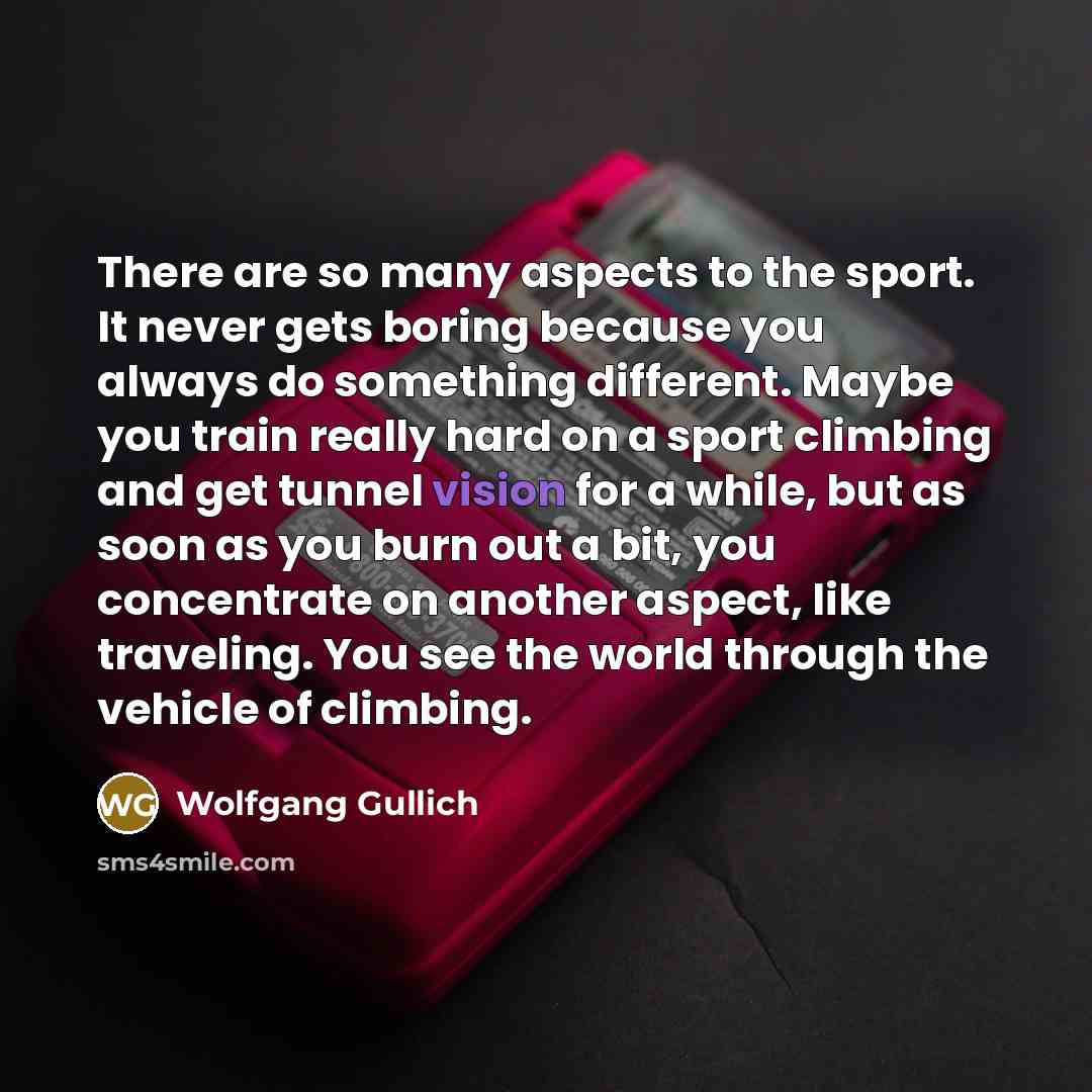 “There are so many aspects to the sport. It never…” quote by Wolfgang Gullich