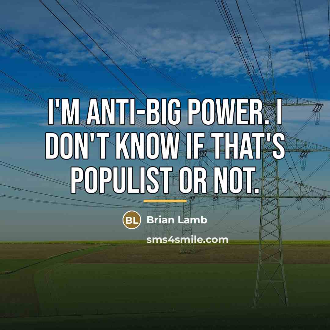“I'm anti-big power. I don't know if that's populist or…” quote by Brian Lamb