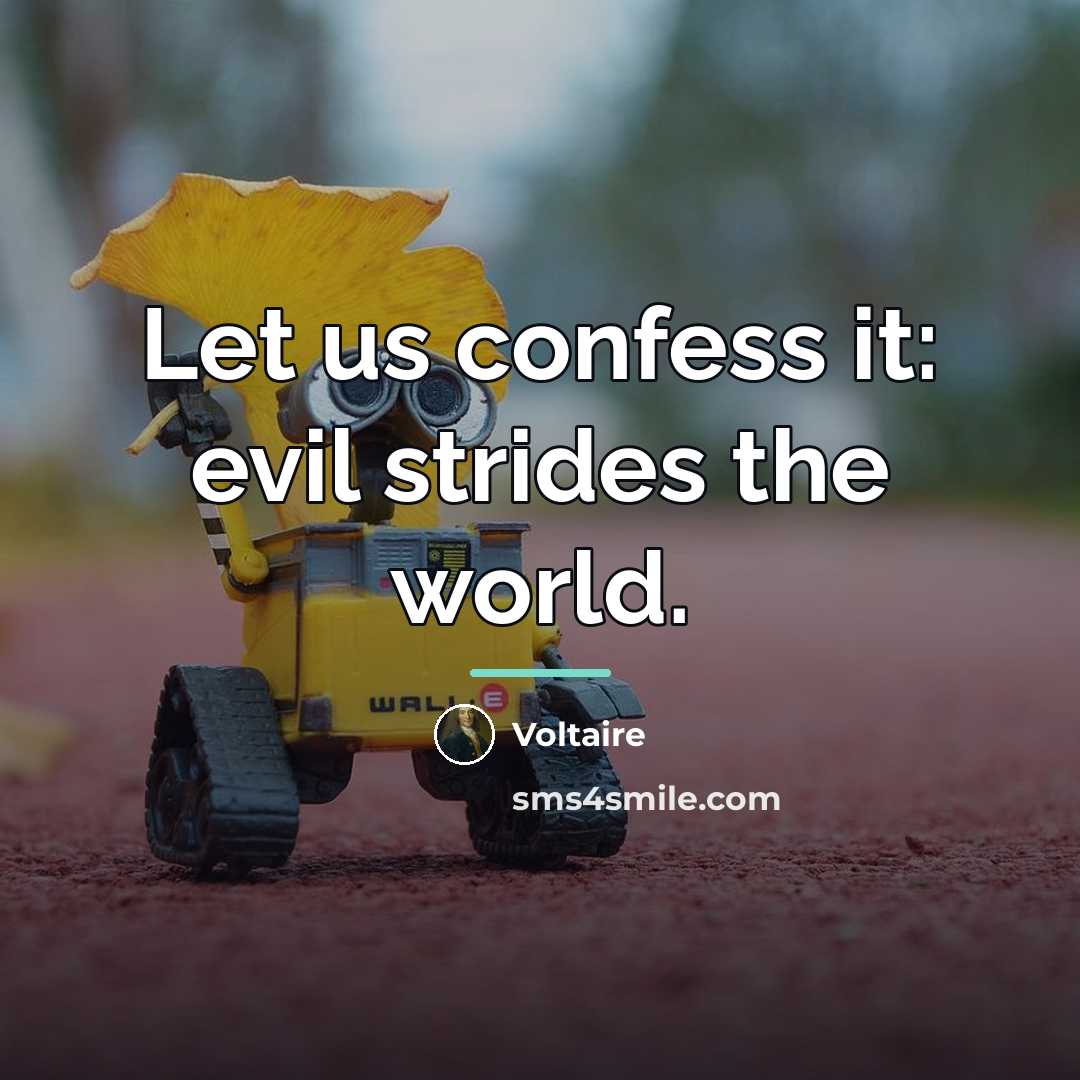 “Let us confess it: evil strides the world.…” quote by Voltaire