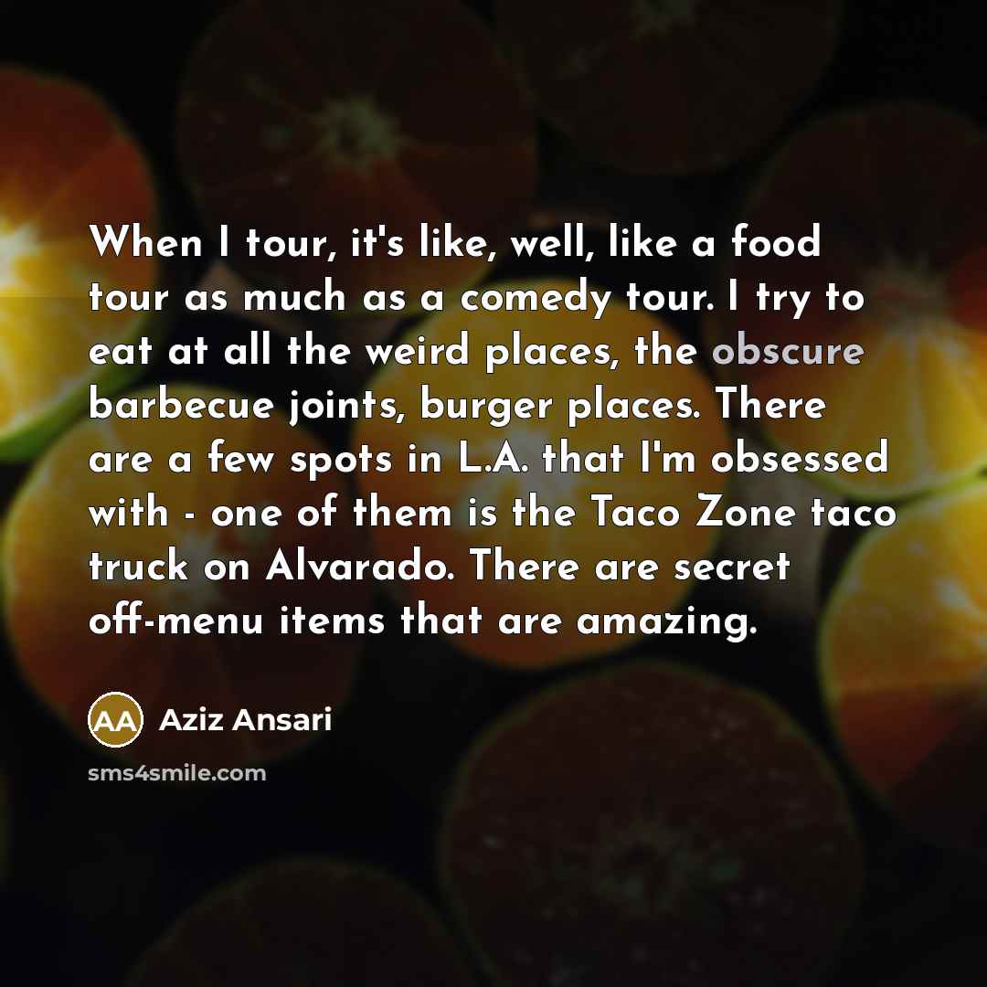 “When I tour, it's like, well, like a food tour…” quote by Aziz Ansari
