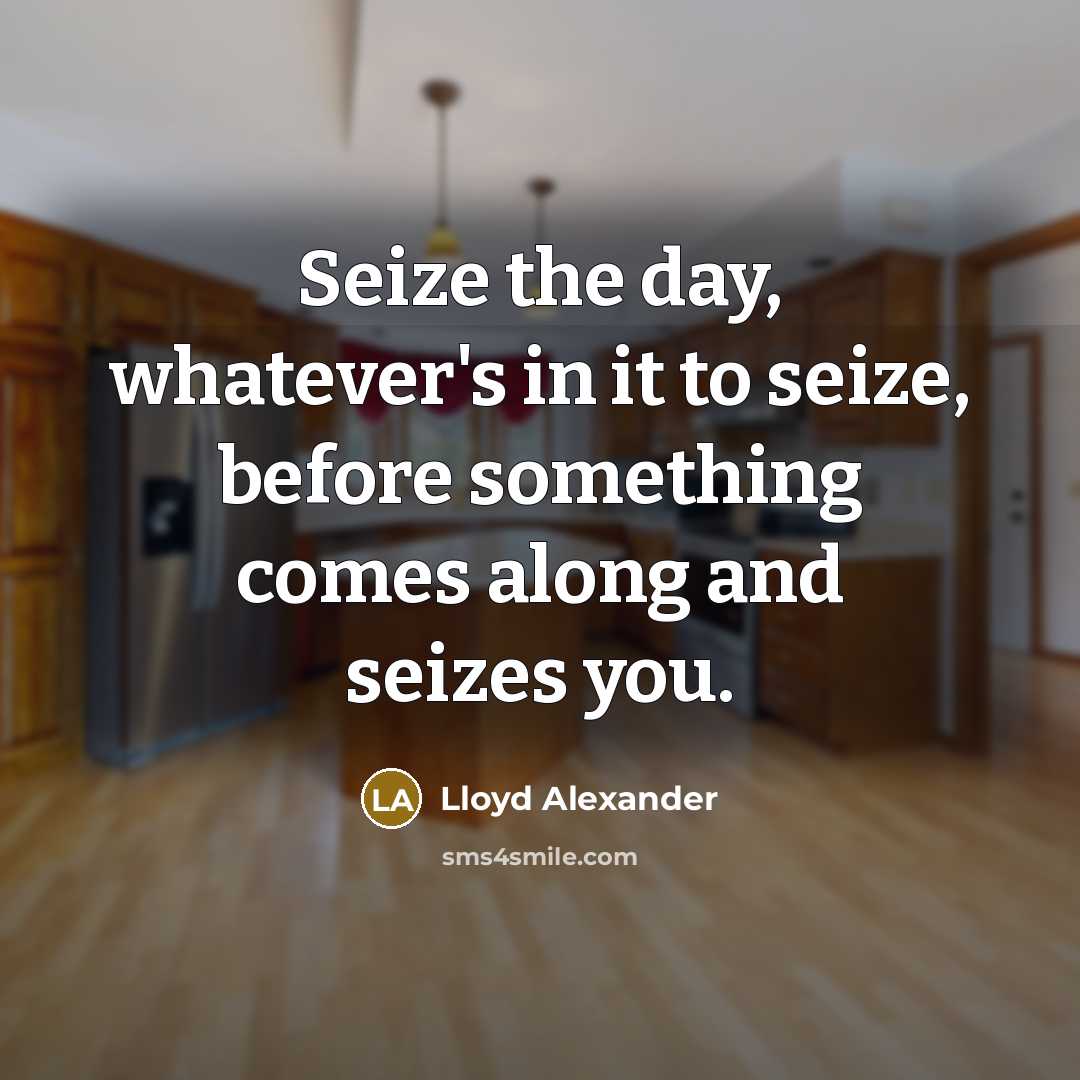 “Seize the day, whatever's in it to seize, before something comes along and seizes you.” quote by Lloyd Alexander