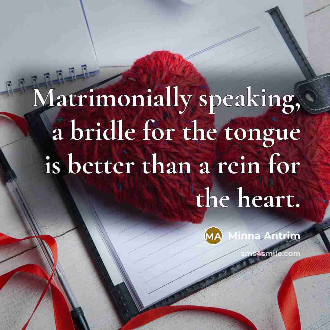 “Matrimonially speaking, a bridle for the tongue is better than…” quote by Minna Antrim