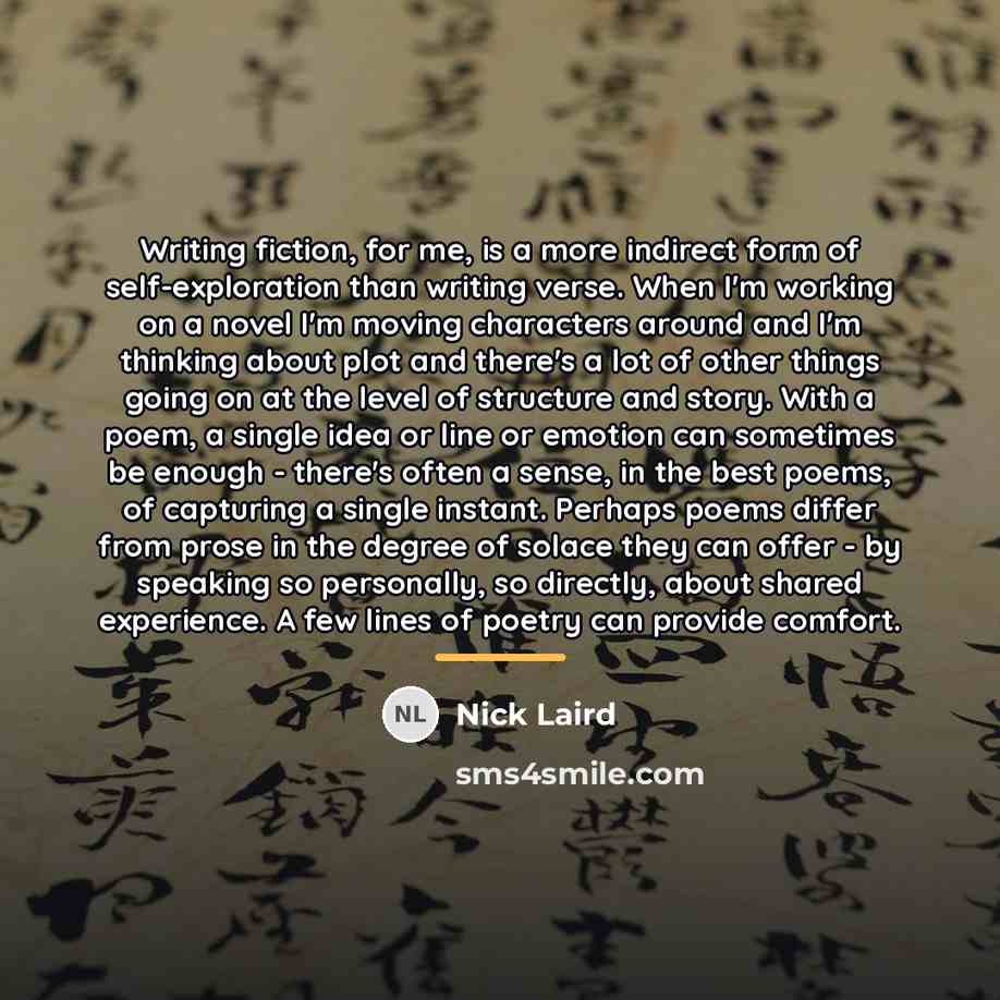“Writing fiction, for me, is a more indirect form of…” quote by Nick Laird