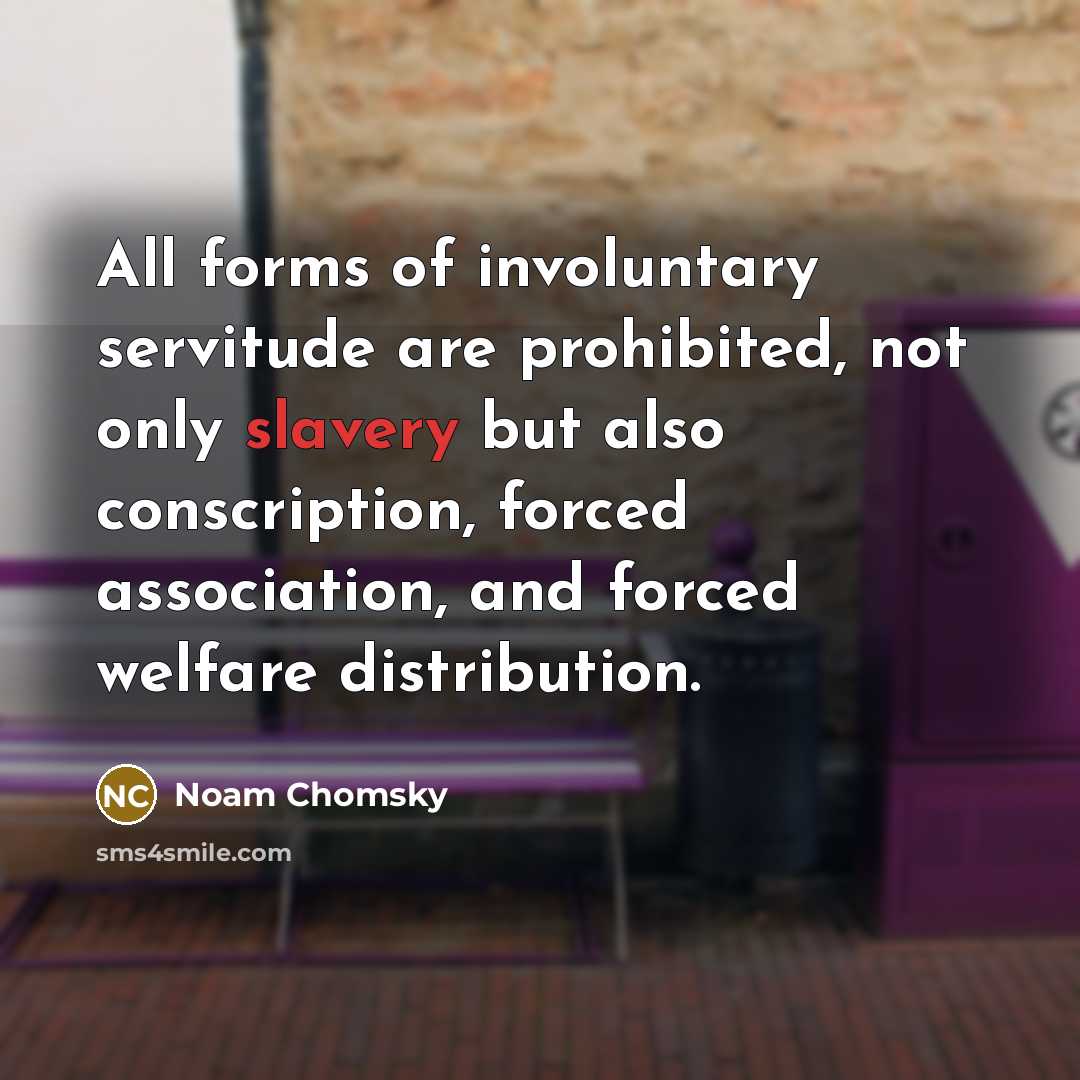 “All forms of involuntary servitude are prohibited, not only slavery…” quote by Noam Chomsky