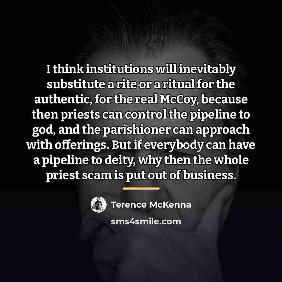 “I think institutions will inevitably substitute a rite or a…” quote by Terence McKenna