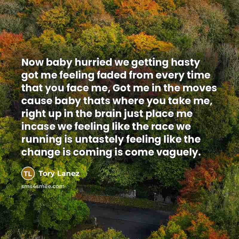 “Now baby hurried we getting hasty got me feeling faded…” quote by Tory Lanez