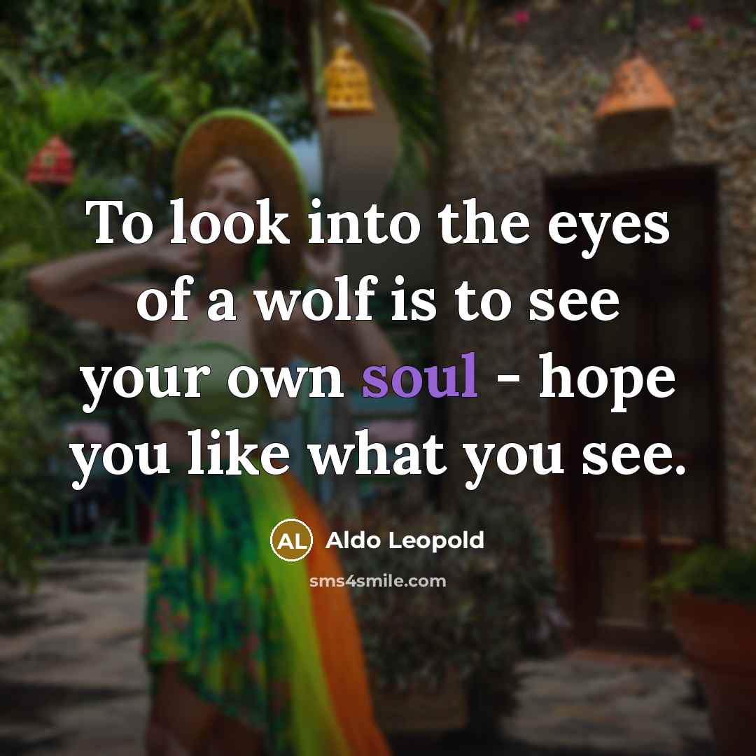 “To look into the eyes of a wolf is to…” quote by Aldo Leopold