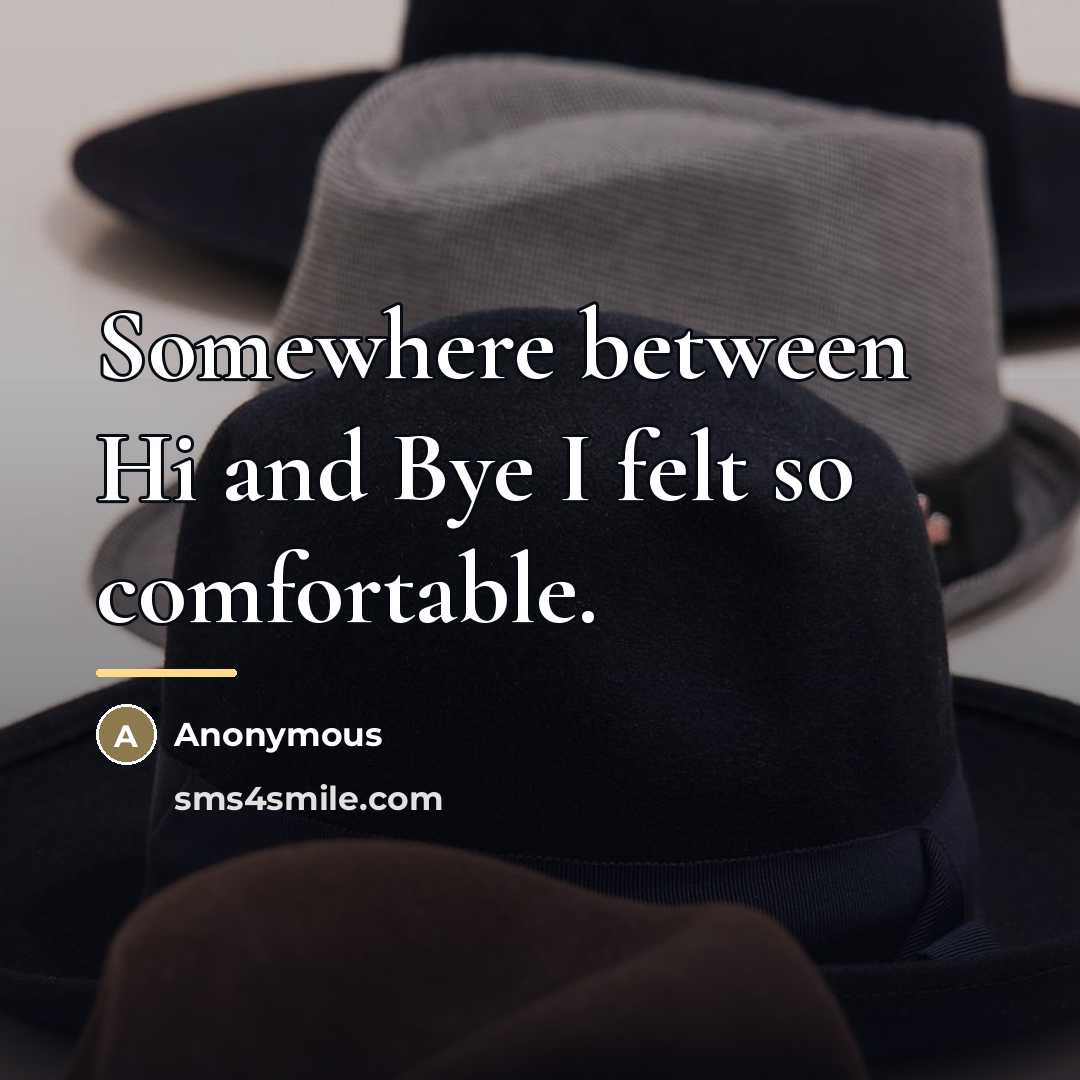 “Somewhere between Hi and Bye I felt so comfortable.…” quote by Anonymous