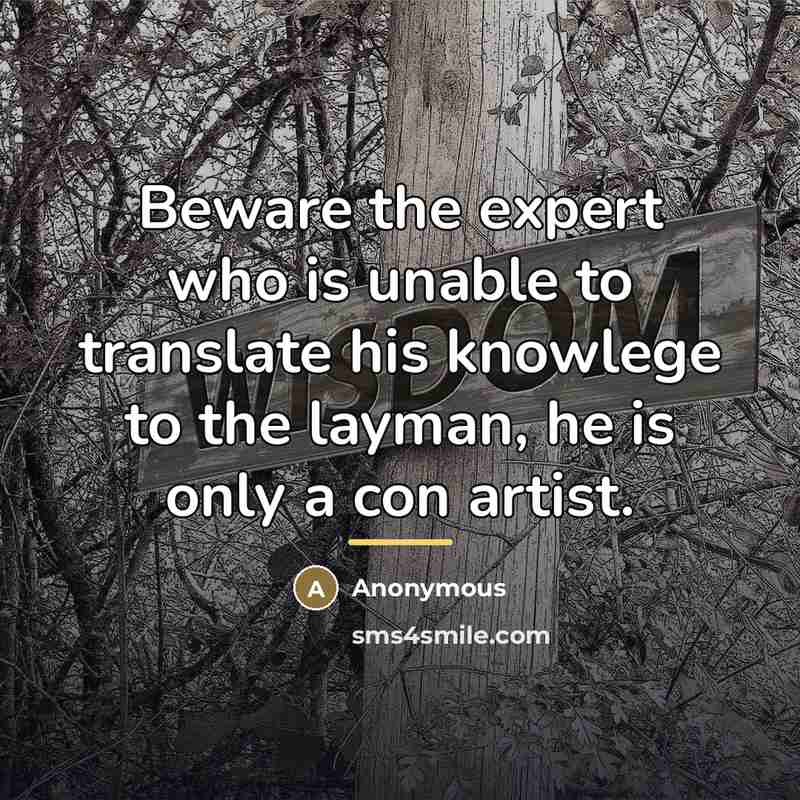 “Beware the expert who is unable to translate his knowlege…” quote by Anonymous