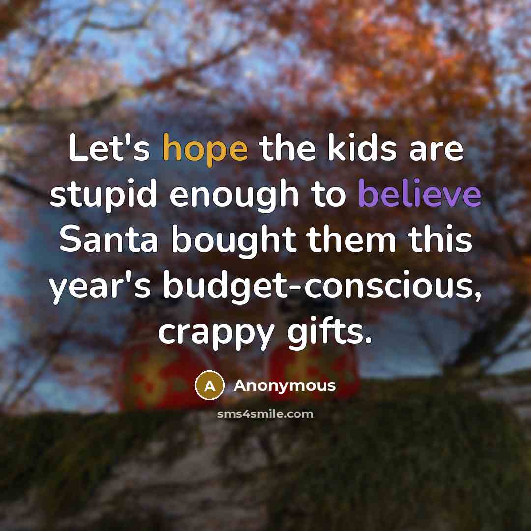 “Let's hope the kids are stupid enough to believe Santa…” quote by Anonymous