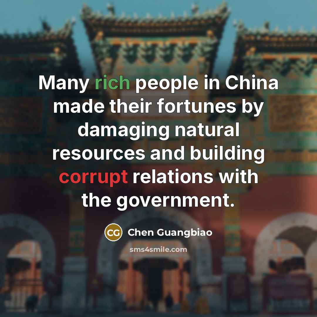 “Many rich people in China made their fortunes by damaging…” quote by Chen Guangbiao