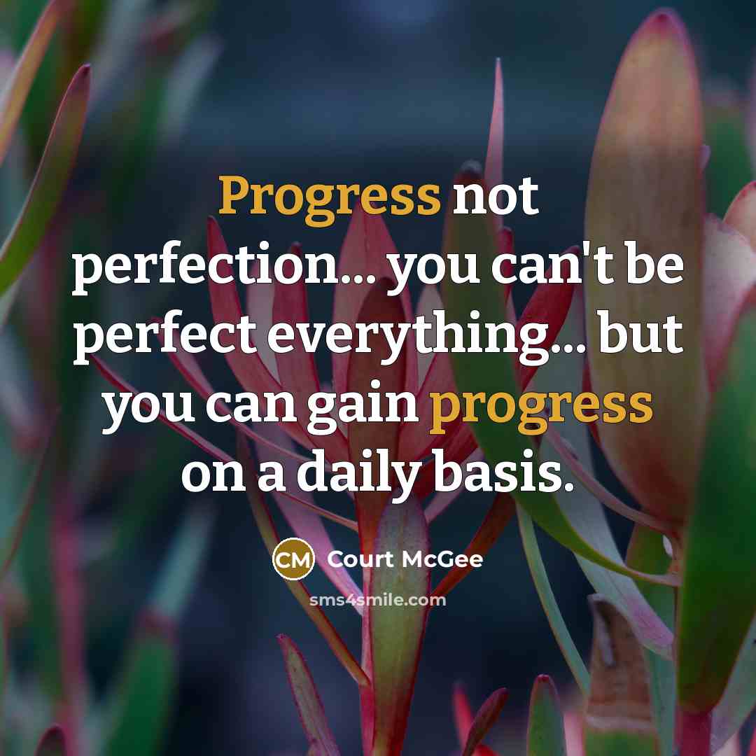 “Progress not perfection... you can't be perfect everything... but you…” quote by Court McGee