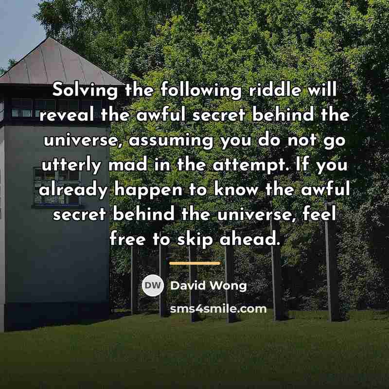 “Solving the following riddle will reveal the awful secret behind…” quote by David Wong