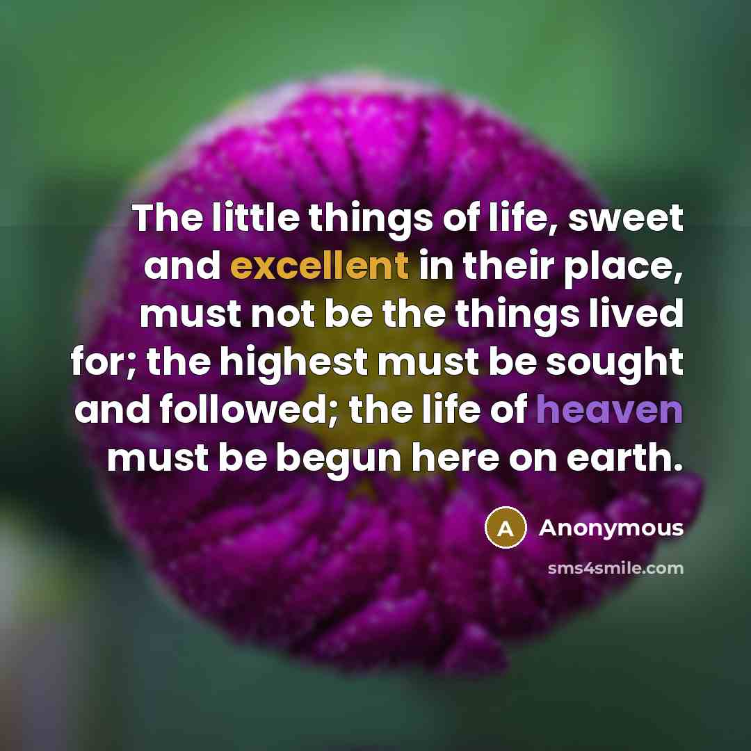 “The little things of life, sweet and excellent in their…” quote by Anonymous