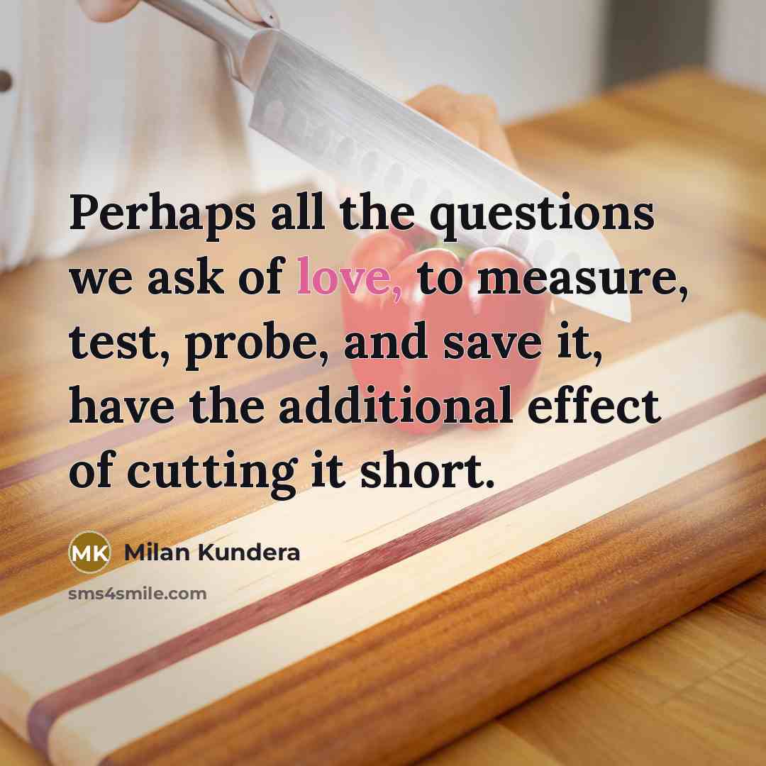 “Perhaps all the questions we ask of love, to measure,…” quote by Milan Kundera