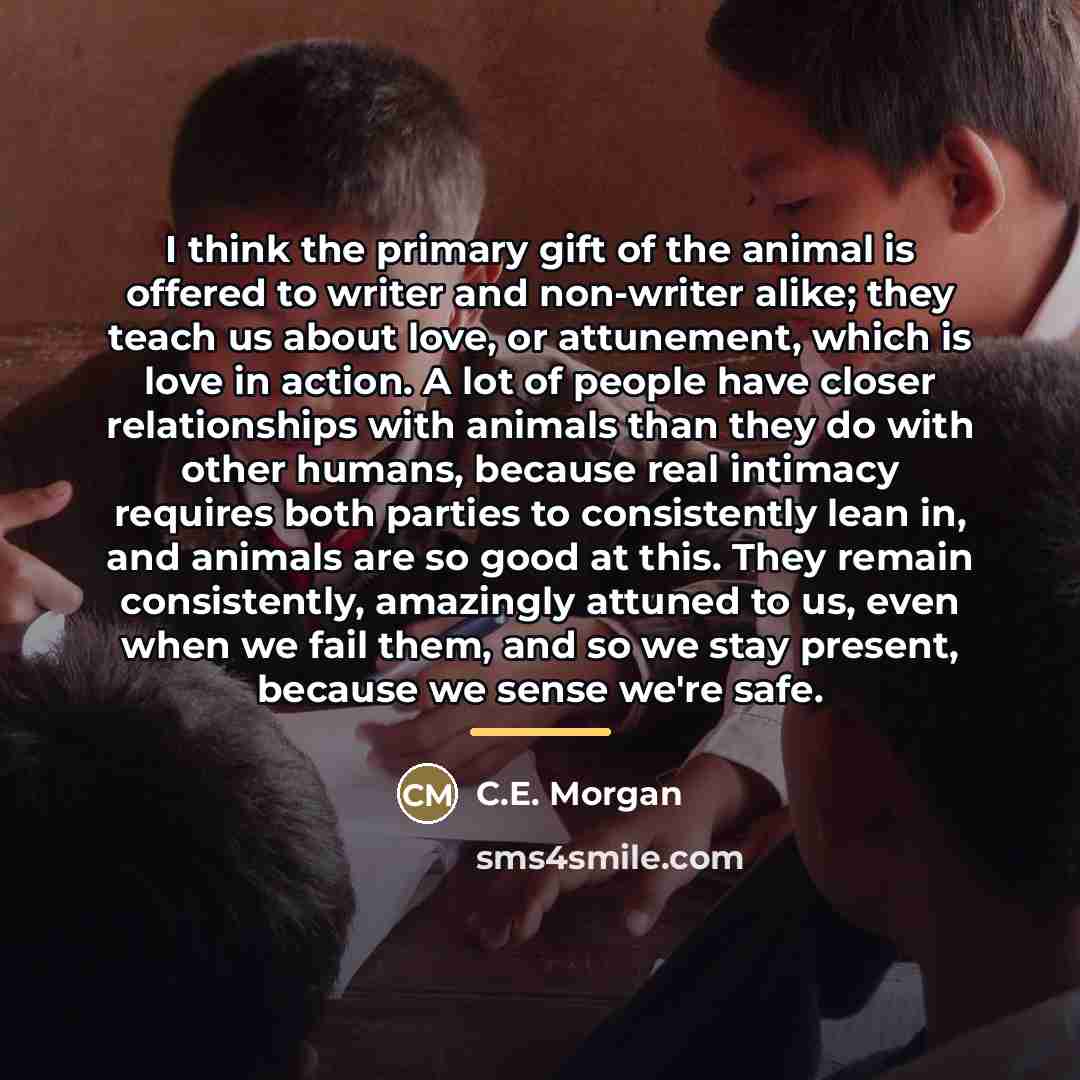 “I think the primary gift of the animal is offered…” quote by C.E. Morgan