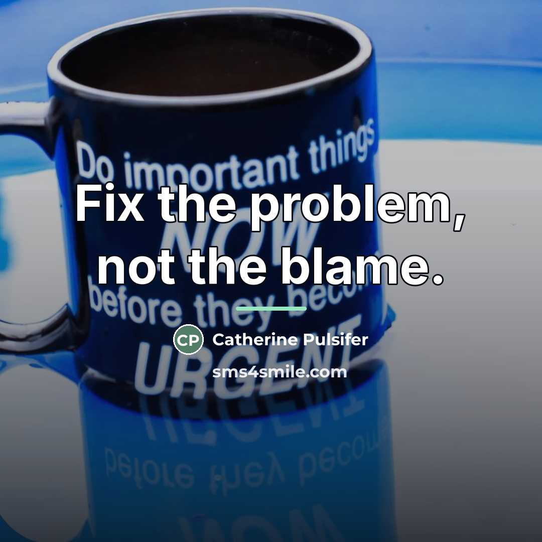 “Fix the problem, not the blame.…” quote by Catherine Pulsifer