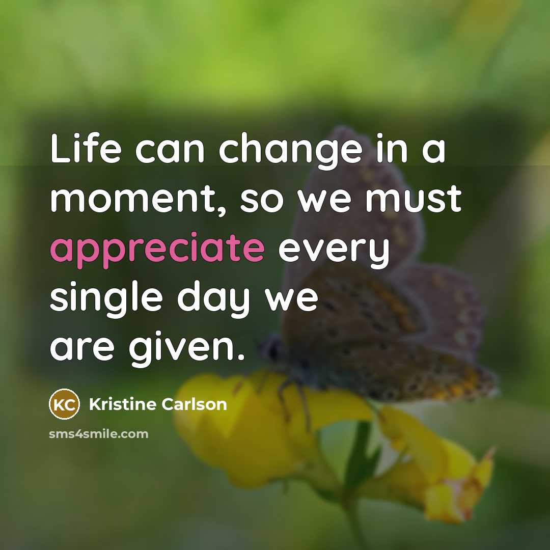 “Life can change in a moment, so we must appreciate…” quote by Kristine Carlson