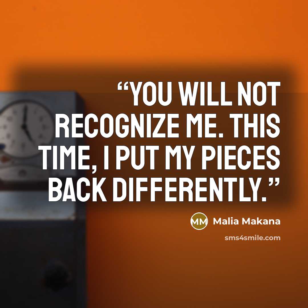 “You will not recognize me. This time, I put my pieces back differently.” quote by Malia Makana