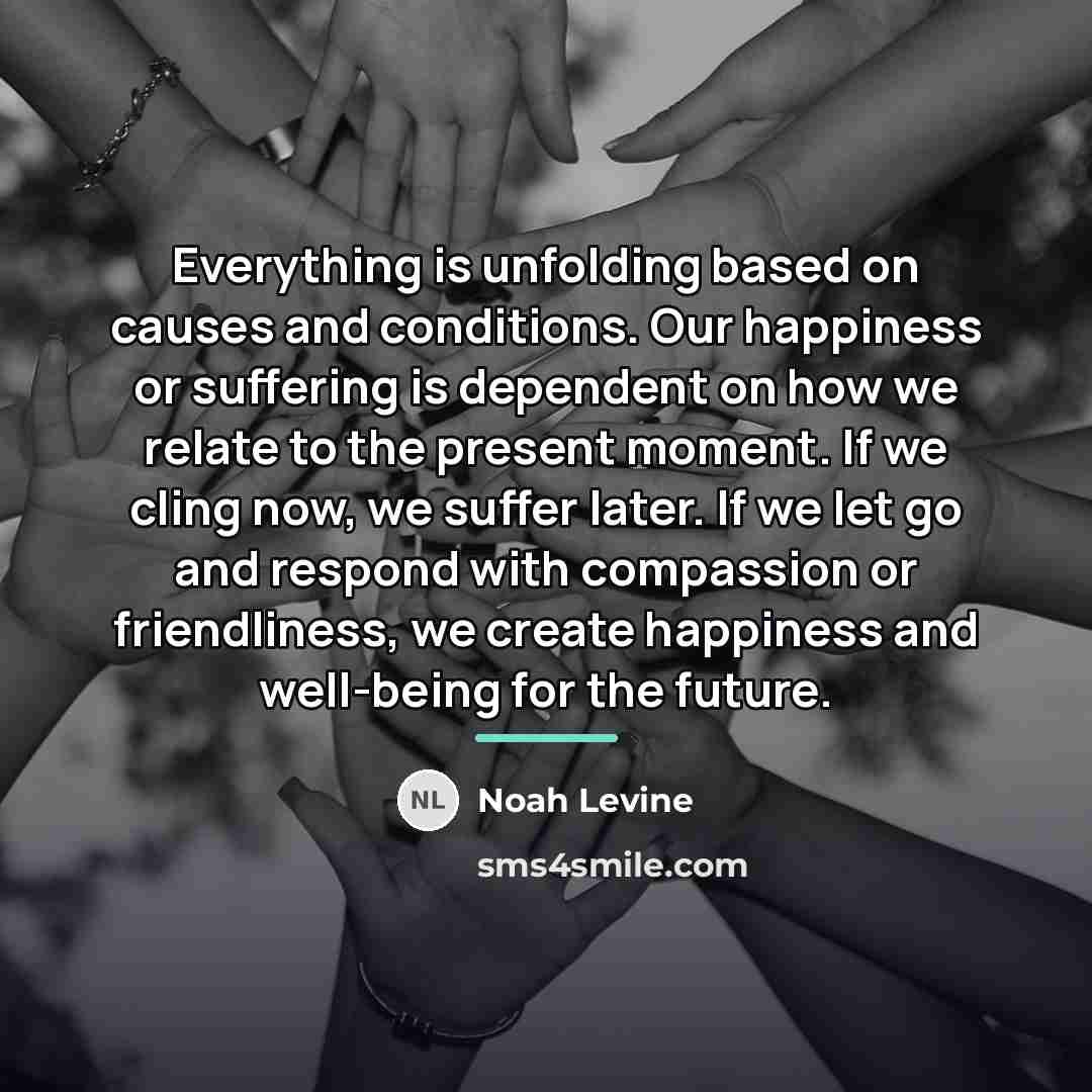 “Everything is unfolding based on causes and conditions. Our happiness…” quote by Noah Levine