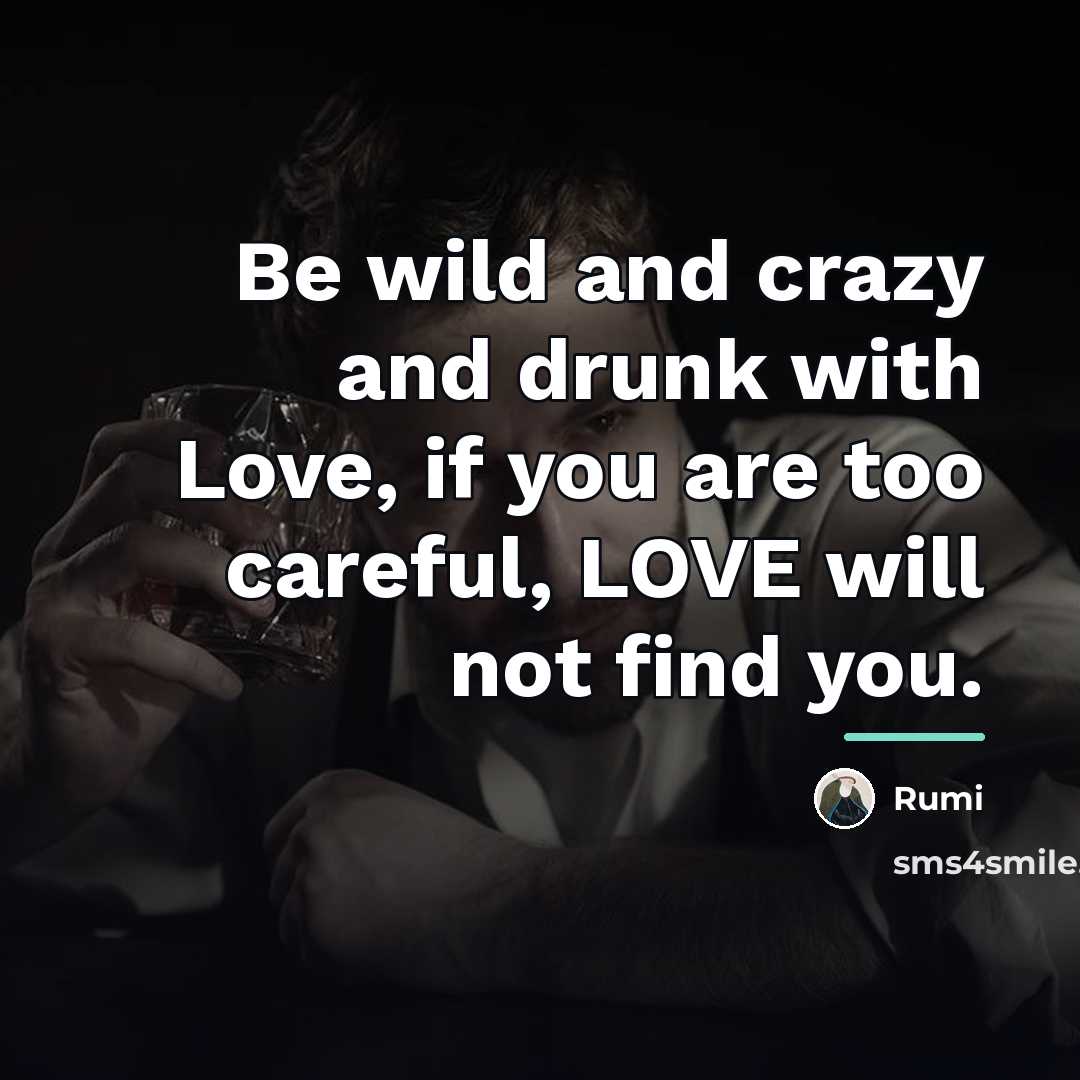 “Be wild and crazy and drunk with Love, if you…” quote by Rumi