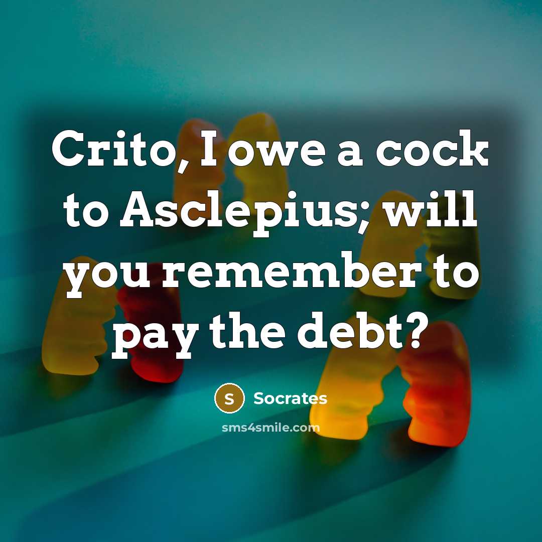 “Crito, I owe a cock to Asclepius; will you remember…” quote by Socrates