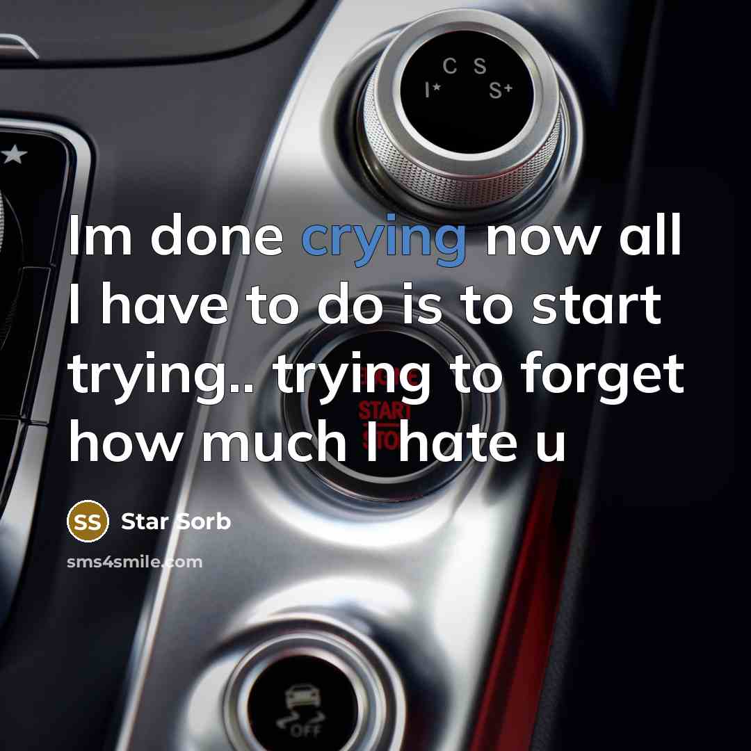 “Im done crying now all I have to do is to start trying.. trying to forget how much I hate u” quote by Star Sorb