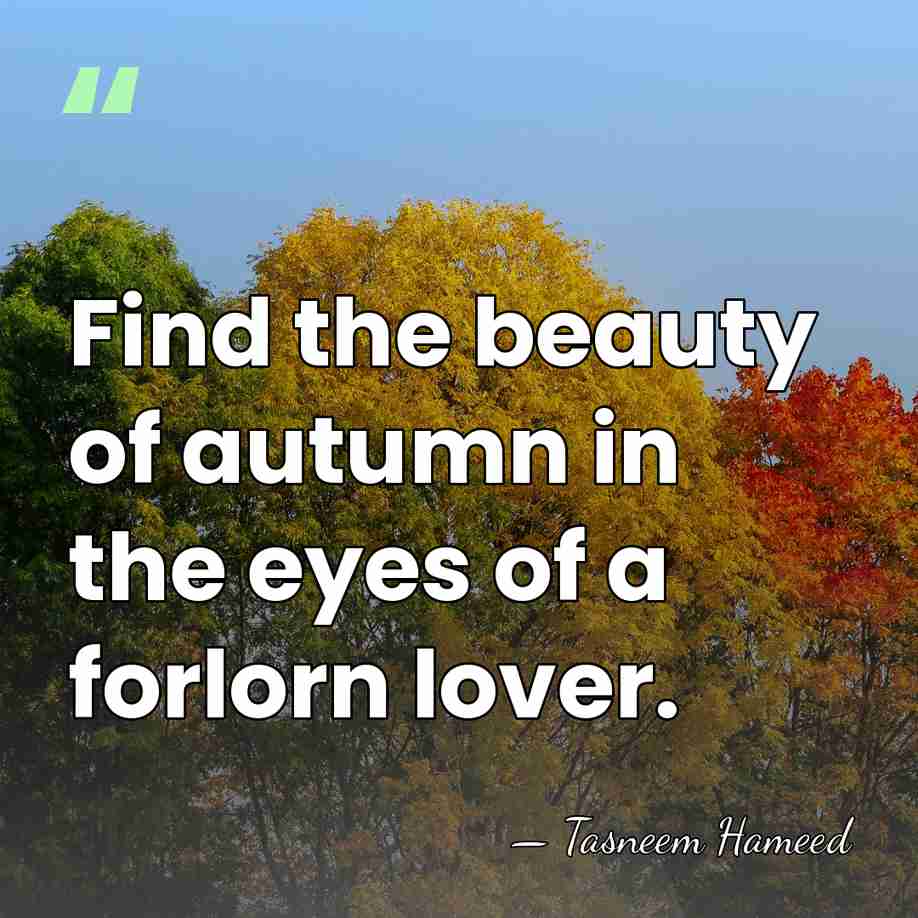 Find the beauty of autumn in the eyes of a forlorn lover. - Tasneem Hameed
