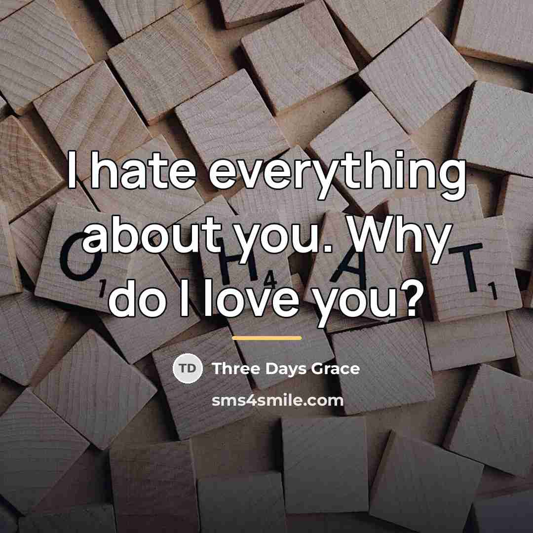 “I hate everything about you. Why do I love you?…” quote by Three Days Grace