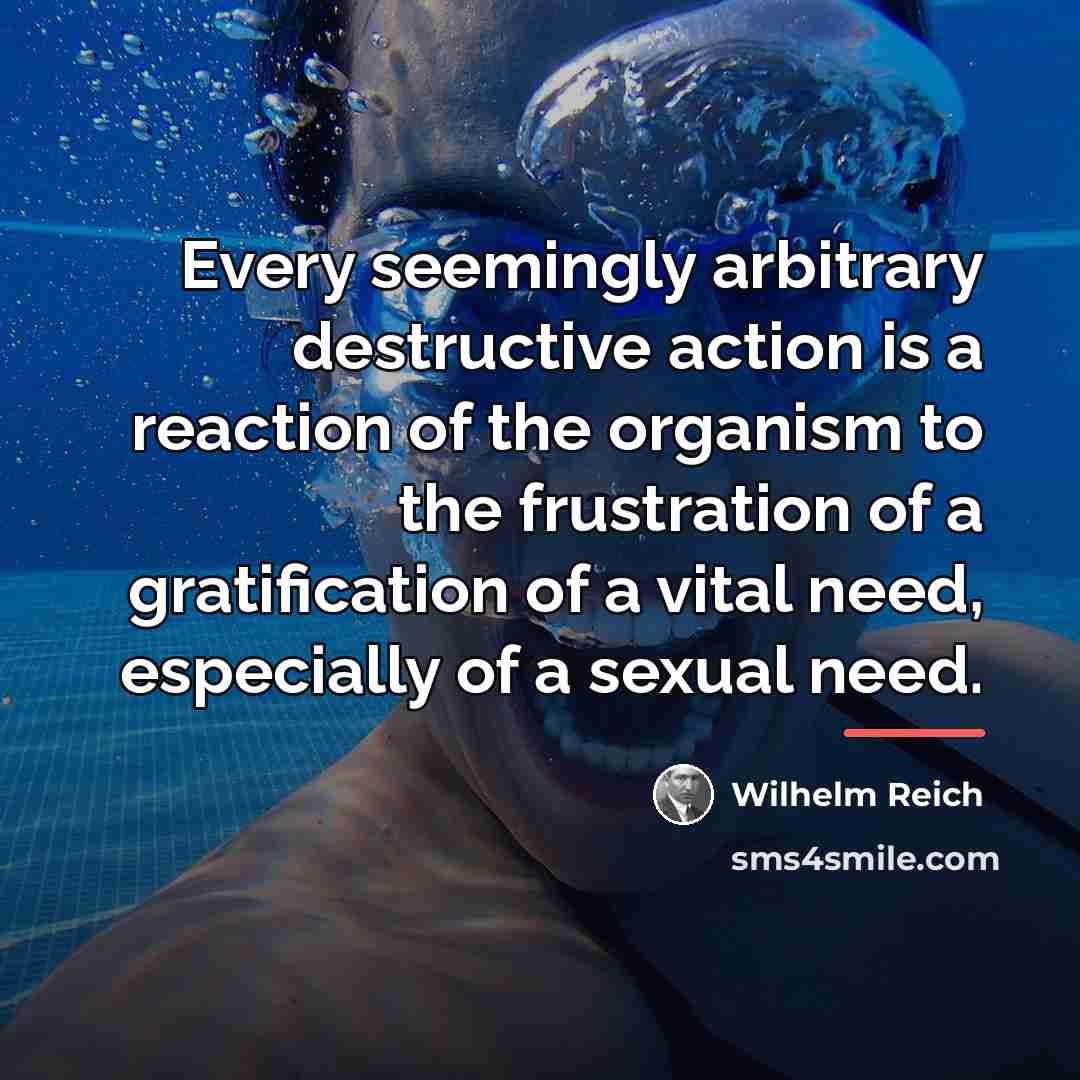“Every seemingly arbitrary destructive action is a reaction of the…” quote by Wilhelm Reich