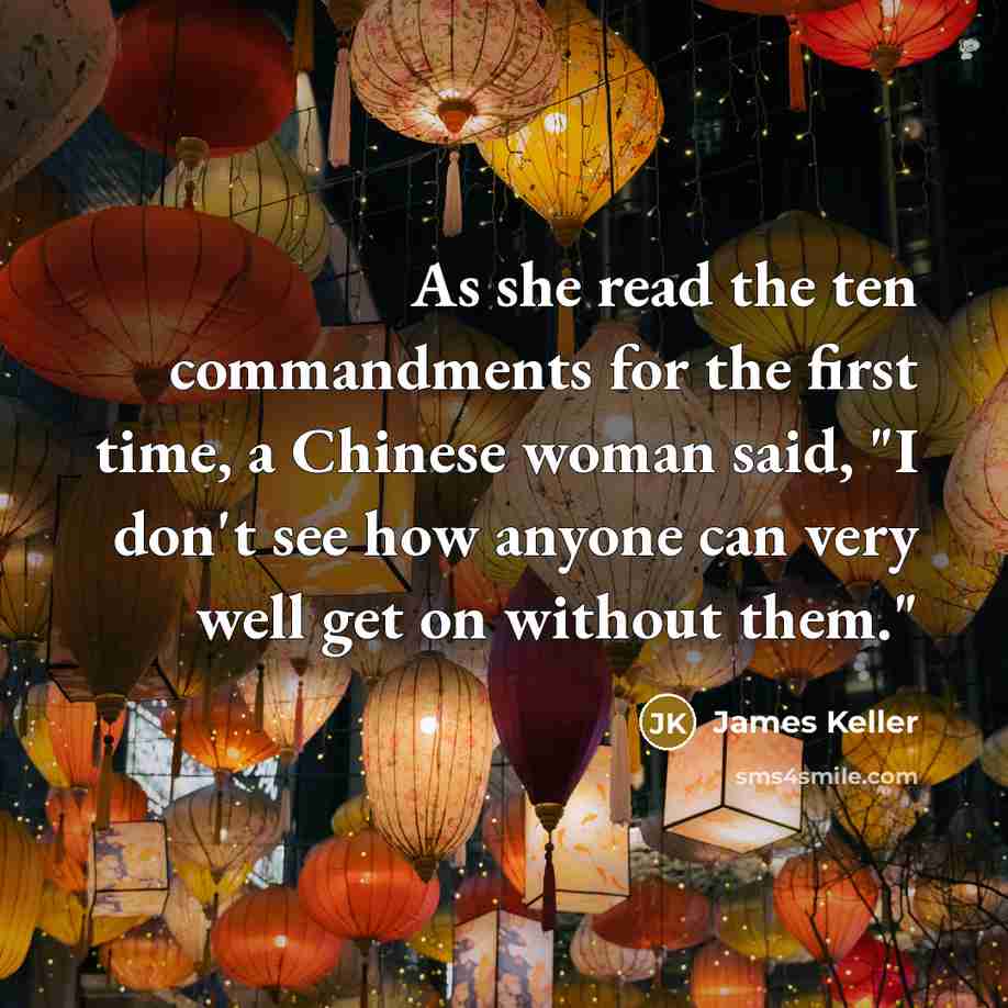 “As she read the ten commandments for the first time,…” quote by James Keller