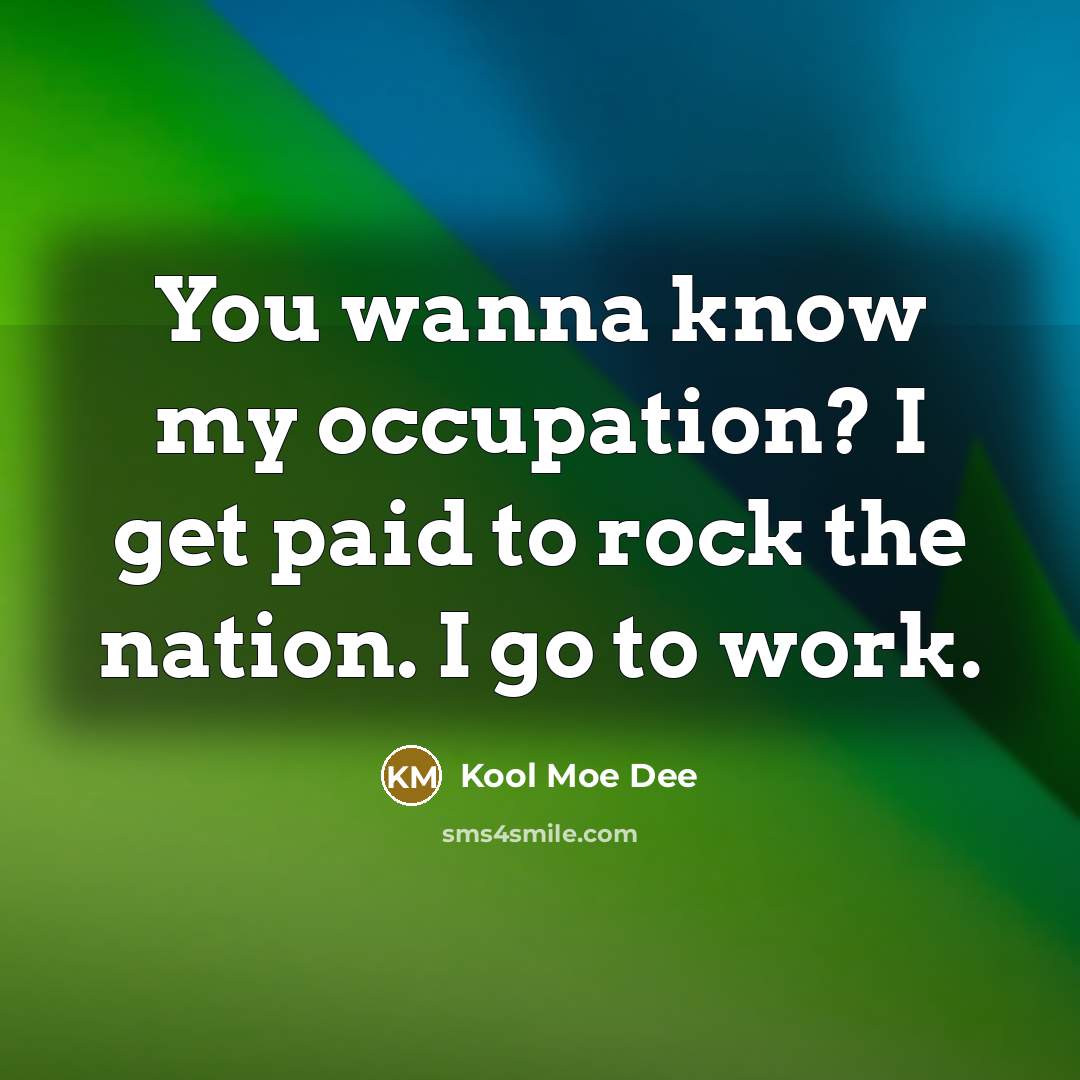 “You wanna know my occupation? I get paid to rock…” quote by Kool Moe Dee