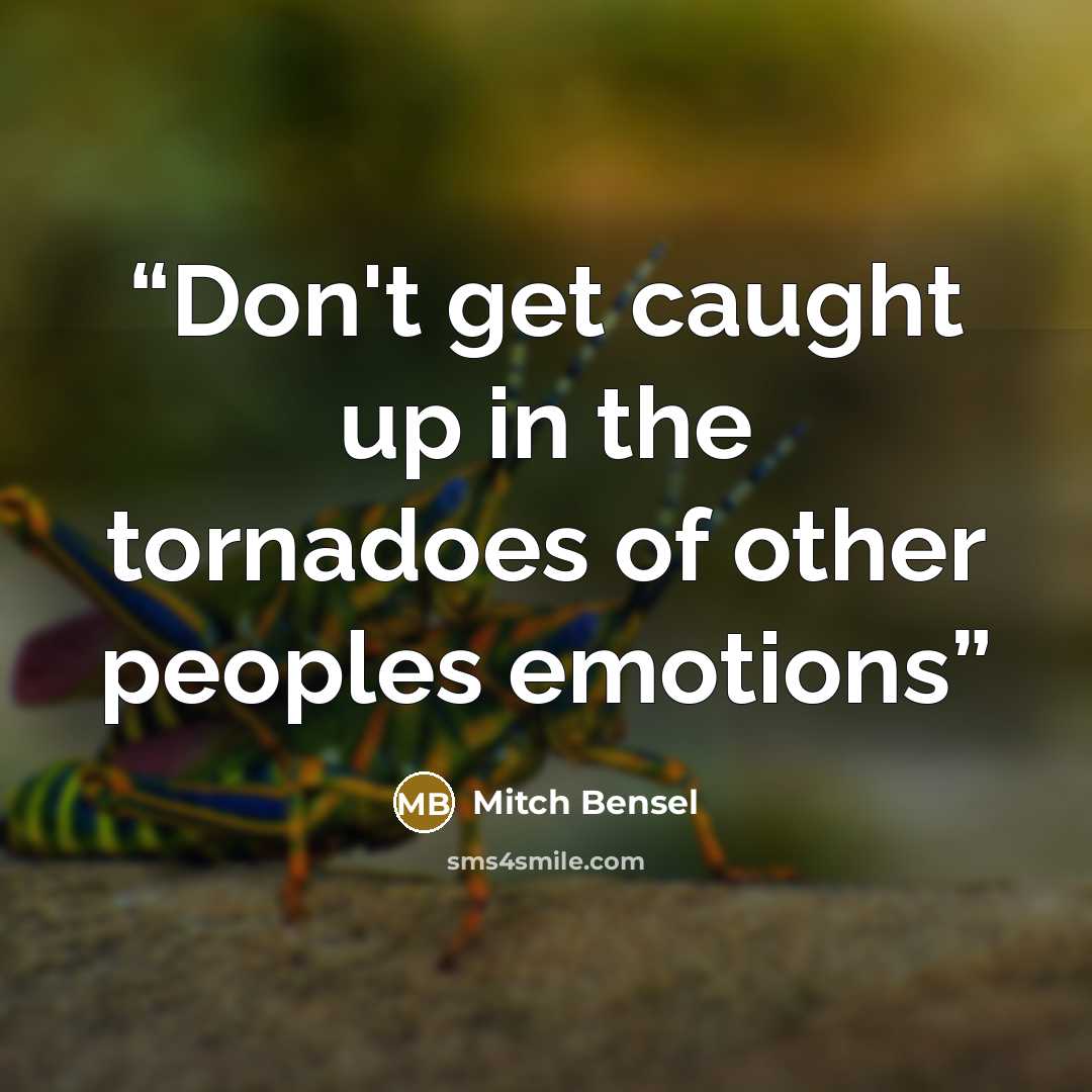 “Don't get caught up in the tornadoes of other peoples emotions” quote by Mitch Bensel