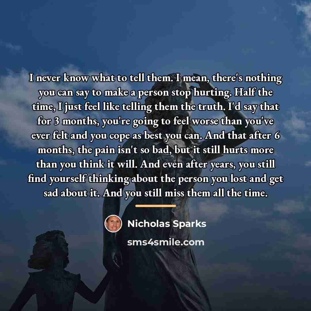 “I never know what to tell them. I mean, there's…” quote by Nicholas Sparks