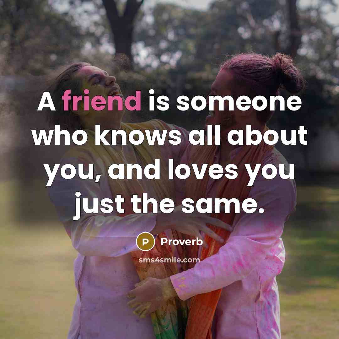 “A friend is someone who knows all about you, and…” quote by Proverb