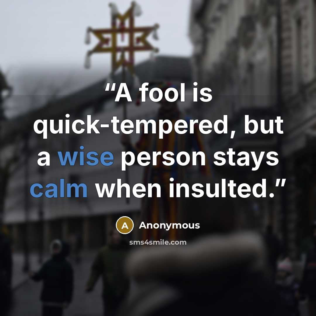 “A fool is quick-tempered, but a wise person stays calm when insulted.” quote by Anonymous