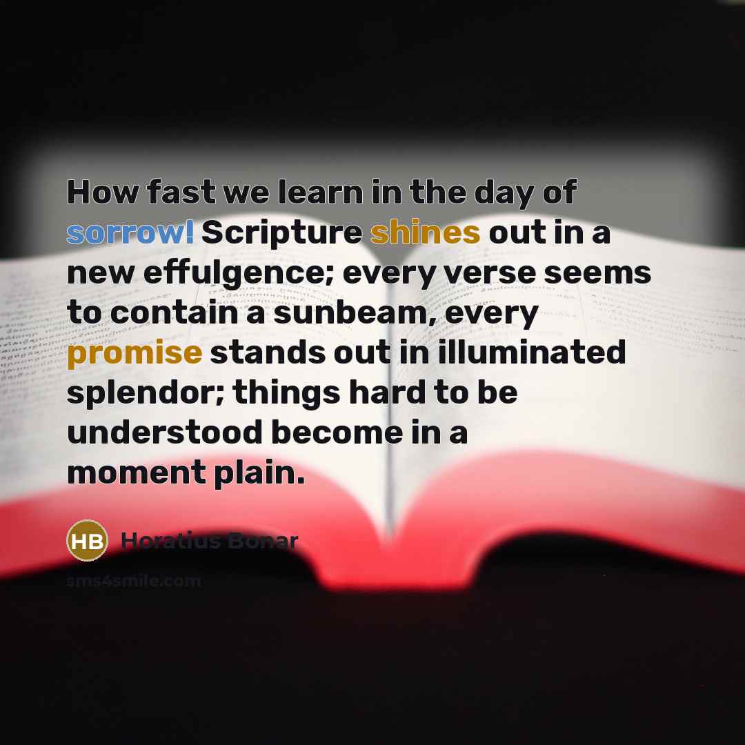 “How fast we learn in the day of sorrow! Scripture…” quote by Horatius Bonar