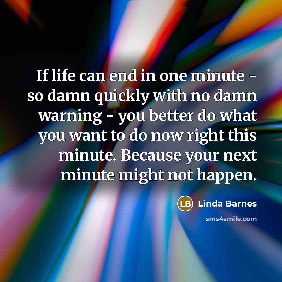 “If life can end in one minute - so damn…” quote by Linda Barnes